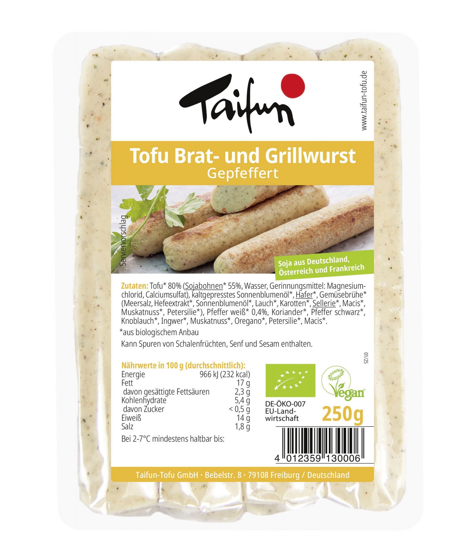 Tofu Brat- und Grillwust Gepfeffert